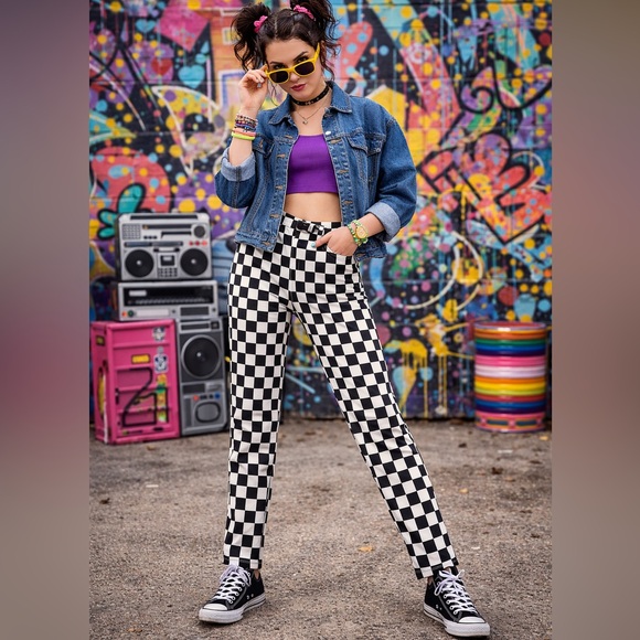 Mother The Insider Ankle Fray Playdate Black/White Checkerboard Print Jeans - Picture 2 of 14